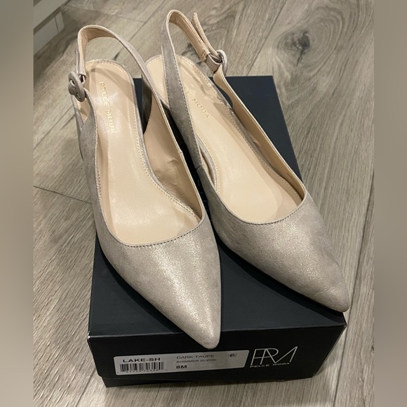 EUC Pelle Moda Dark Taupe Shimmer Suede Pointed Toe Slingback Heels - Picture 1 of 4